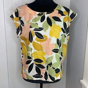 Rachel Zoe white tropical 100% linen sleeveless top button back closure